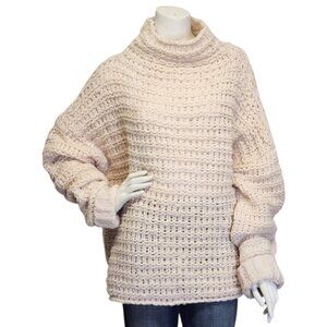 Free People Womens M/L 88% Wool Chunky Slouchy Mock Neck Boxy Ivory Sweater
